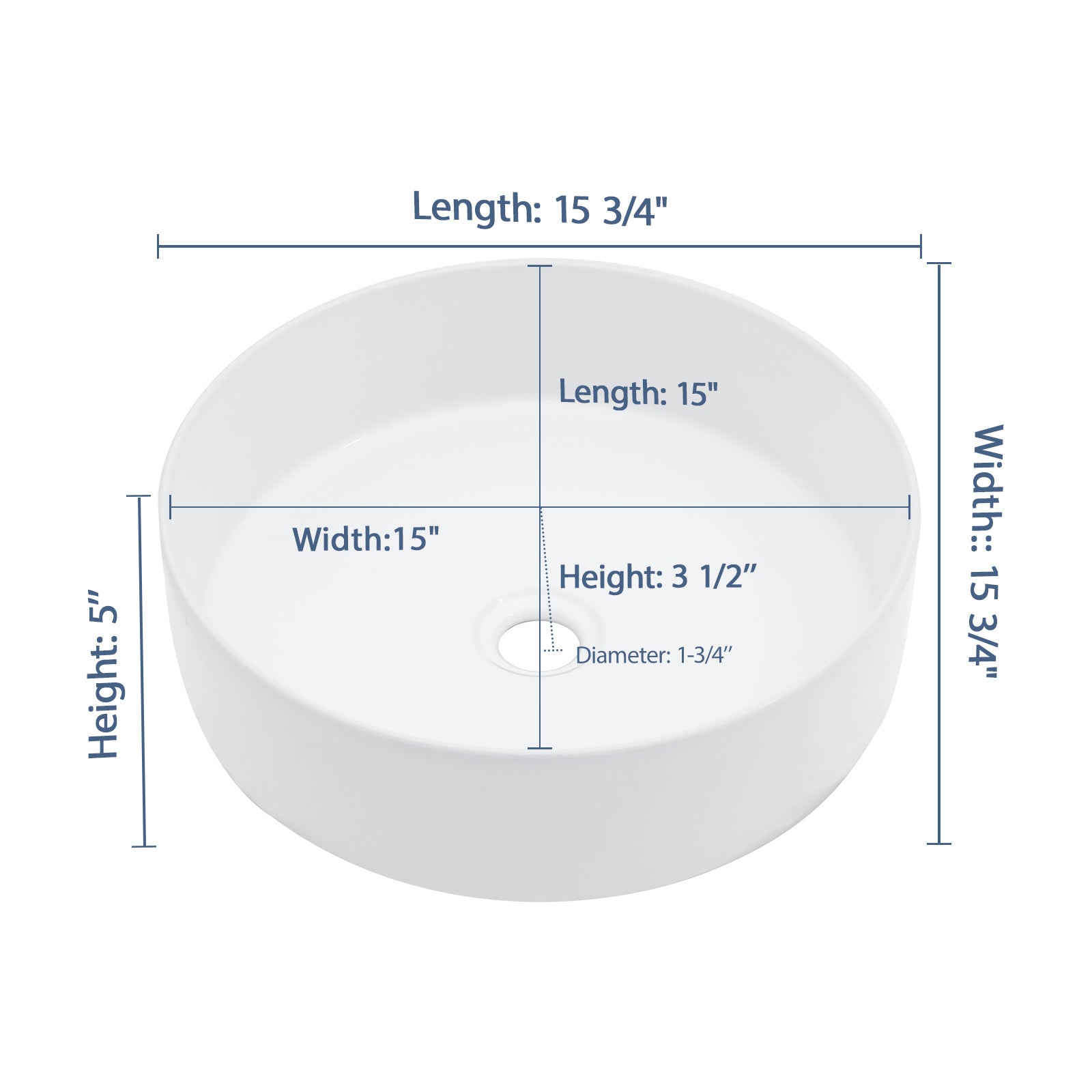 Lordear 16'' x 16'' Ceramic Topmount Round Vessel Bathroom Sink from Lordear
