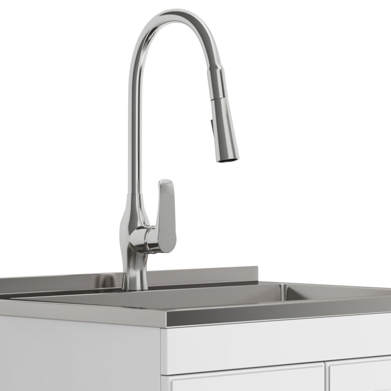 28-inch All-in-One Utility Stainless Steel Sink & Pure White Laundry Cabinet With Brushed Nickel Faucet from Lordear