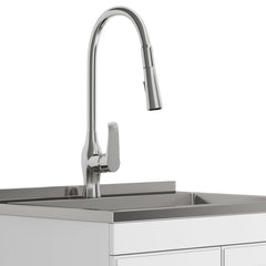 28-inch All-in-One Utility Stainless Steel Sink & Pure White Laundry Cabinet With Brushed Nickel Faucet from Lordear