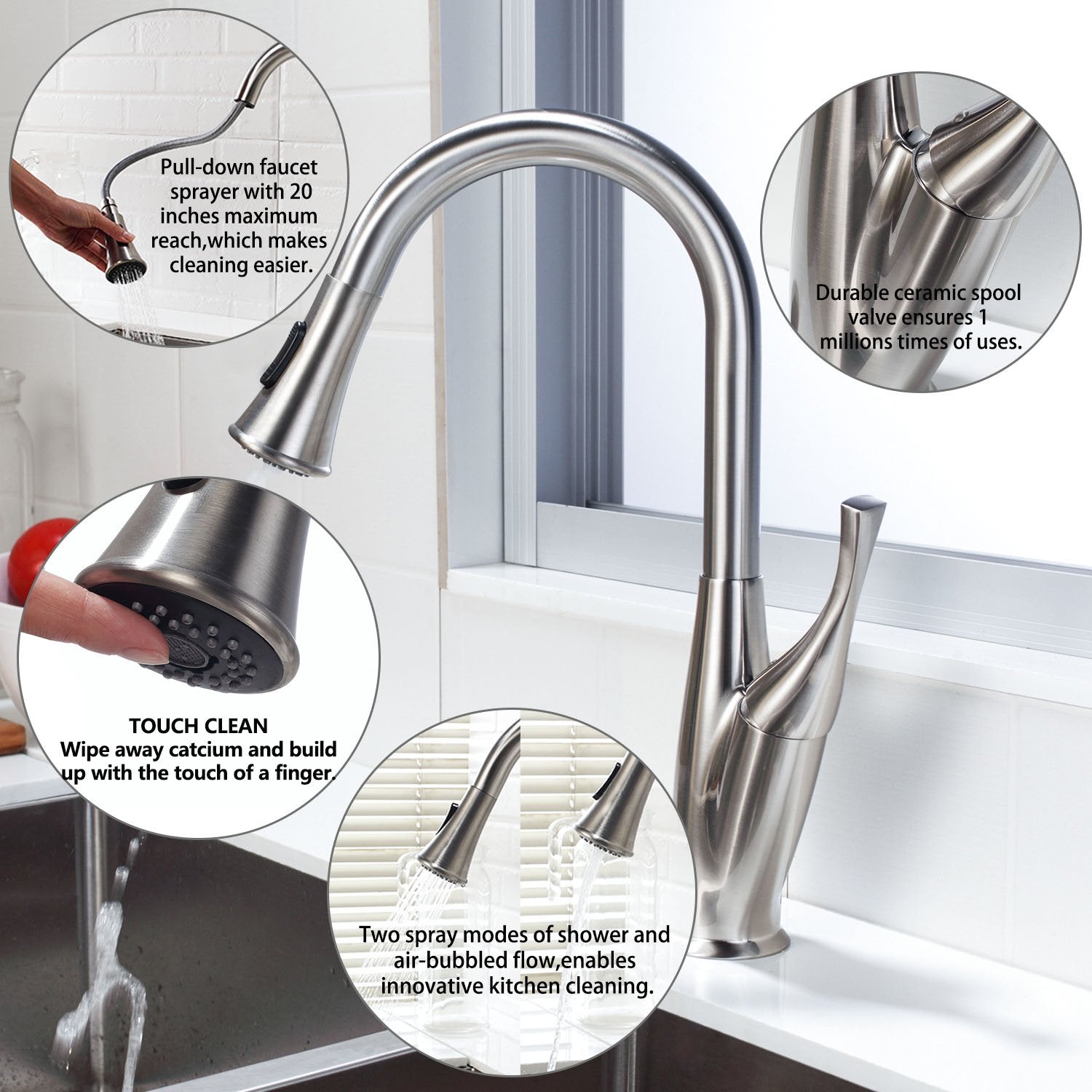 Lordear Stainless Steel Flower Vase Shape Pull-Down Kitchen Faucet from Lordear