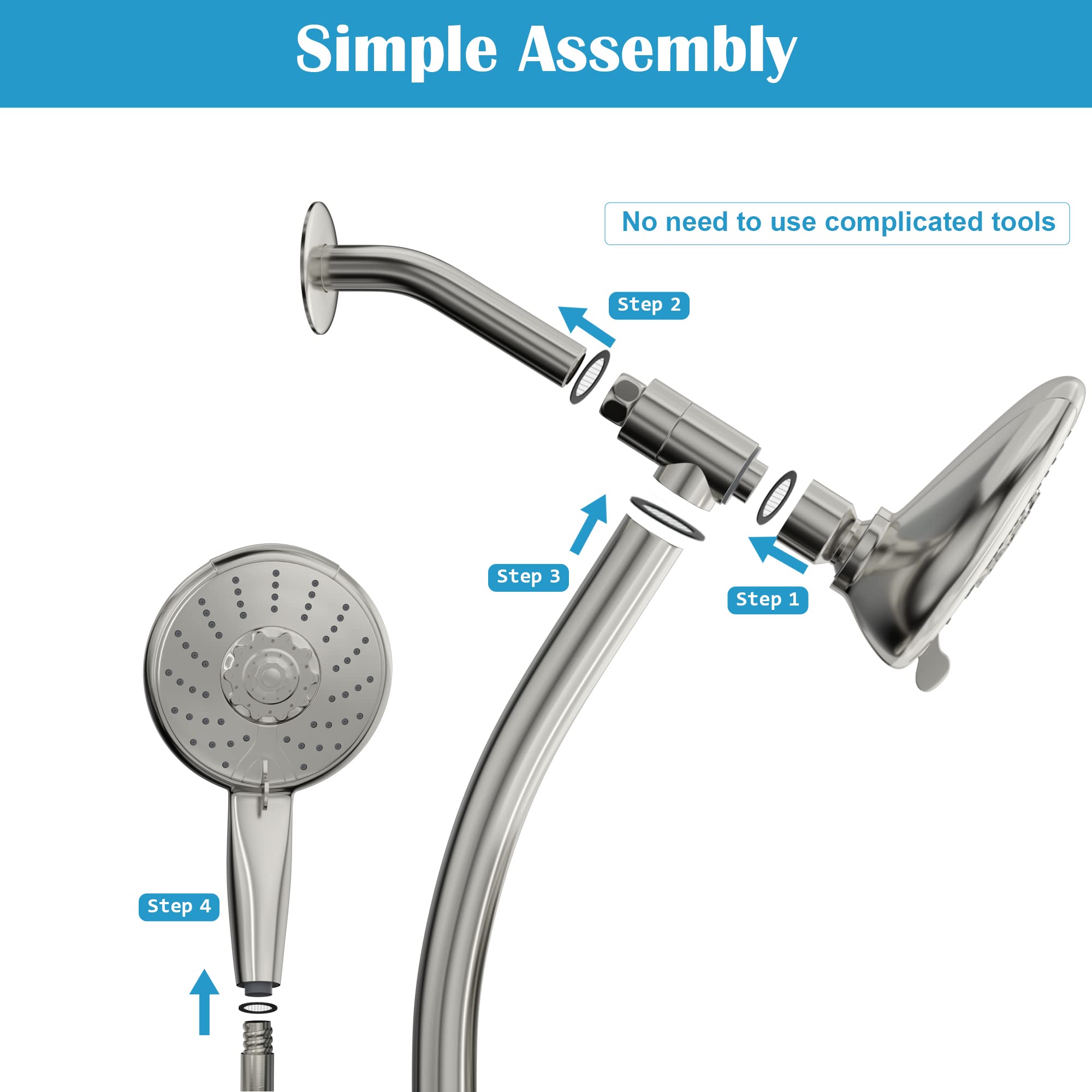 Lordear Acrylonitrile Butadiene Styrene Wall Mounted Brushed Nickel Finish Round 5 Setting Rain Shower Head  from Lordear