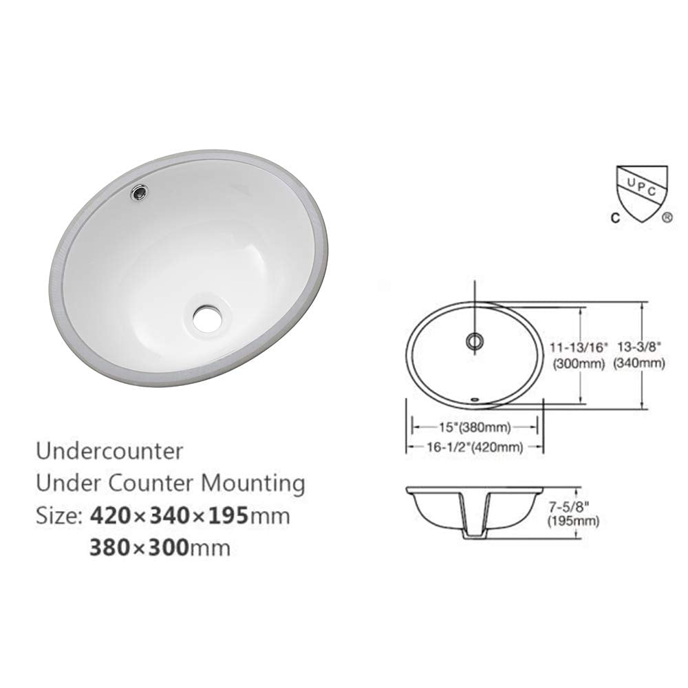 Lordear 16 Inch Undermount Oval Sink - Pure White Porcelain Ceramic Lavatory Vanity from Lordear