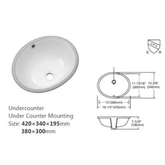 Lordear 16 Inch Undermount Oval Sink - Pure White Porcelain Ceramic Lavatory Vanity from Lordear