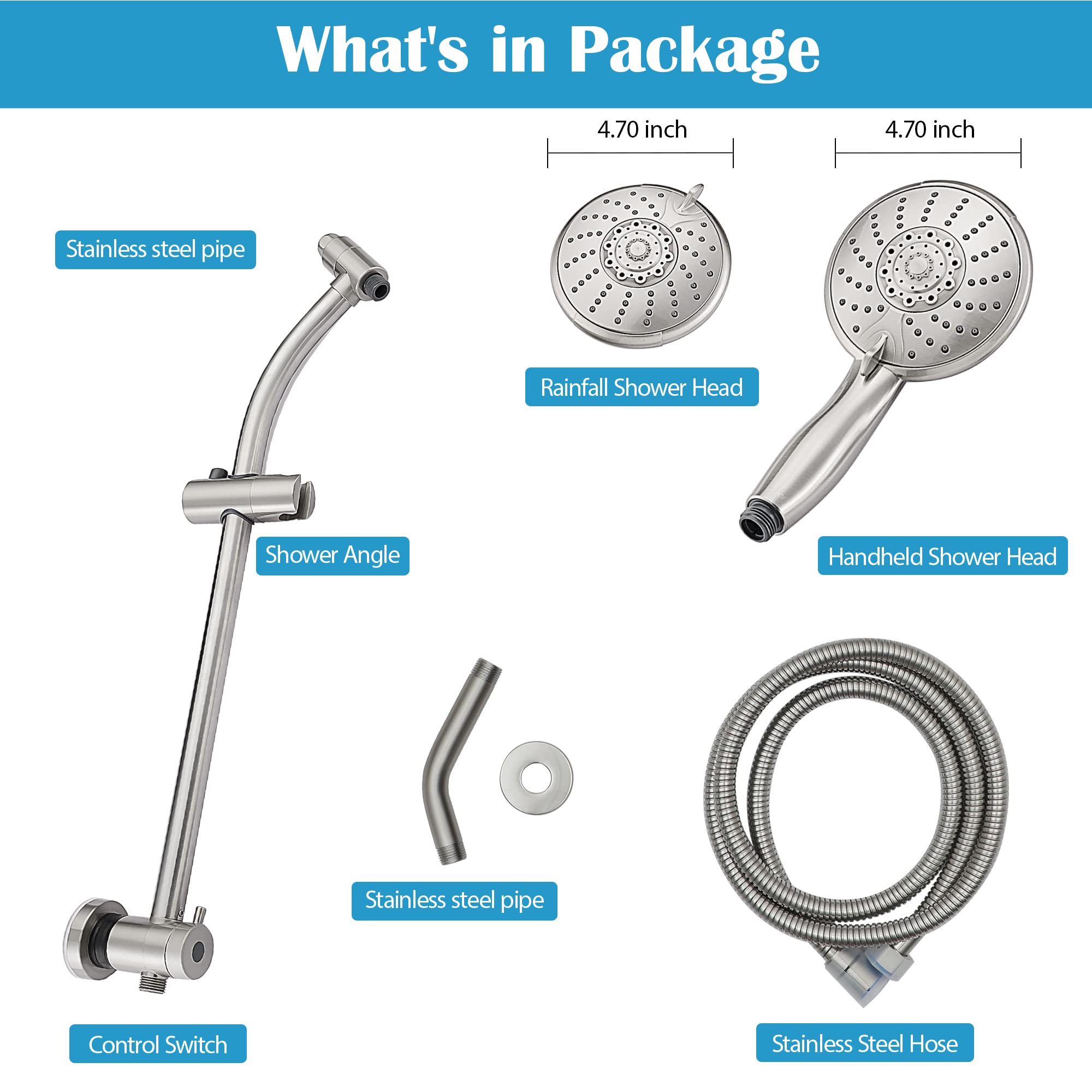 Lordear Acrylonitrile Butadiene Styrene Wall Mounted Brushed Nickel Finish Round 5 Setting Rain Shower Head  from Lordear