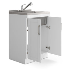 24-inch Wide Stainless Steel All-in-One Utility Laundry Sink & Pure White Cabinet and Pull-Out Faucet from Lordear