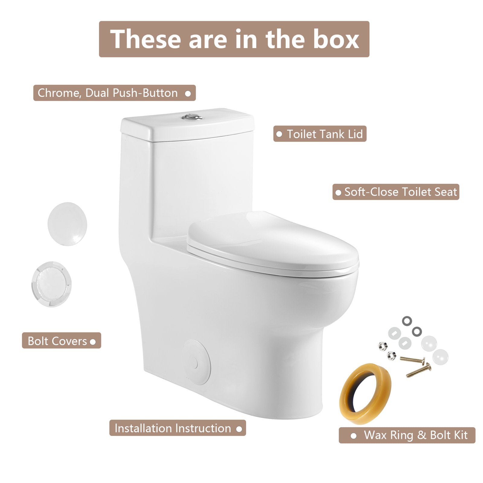 Lordear 1.1/1.6 GPF One-Piece Toilet Dual Flush Elongated Toilet Floor Mounted (Seat Included)  from Lordear