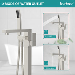 Lordear Freestanding Bathtub Faucet Floor Tub Spout with Diverter Filler Floor Mount Brass Bathroom Faucets with Hand Shower from Lordear