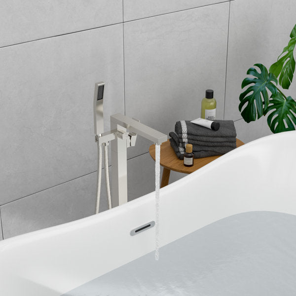 Lordear Freestanding Bathtub Faucet Floor Tub Spout with Diverter Filler Floor Mount Brass Bathroom Faucets with Hand Shower from Lordear