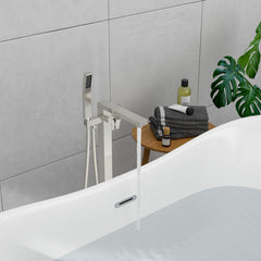 Lordear Freestanding Bathtub Faucet Floor Tub Spout with Diverter Filler Floor Mount Brass Bathroom Faucets with Hand Shower from Lordear