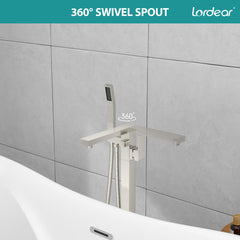 Lordear Freestanding Bathtub Faucet Floor Tub Spout with Diverter Filler Floor Mount Brass Bathroom Faucets with Hand Shower from Lordear