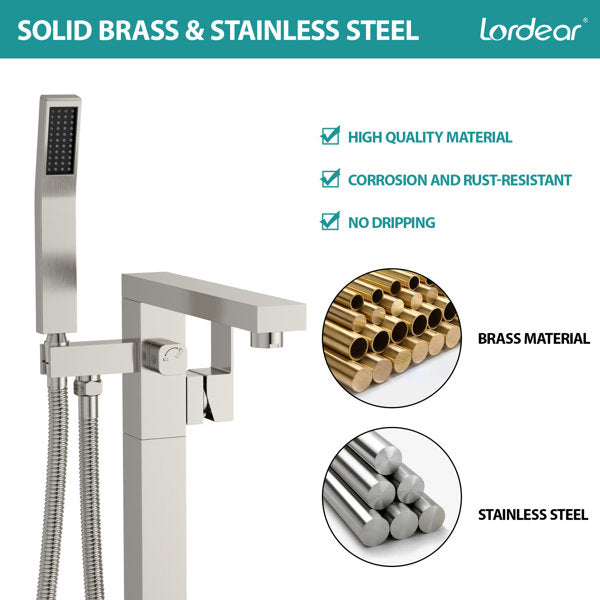 Lordear Freestanding Bathtub Faucet Floor Tub Spout with Diverter Filler Floor Mount Brass Bathroom Faucets with Hand Shower from Lordear