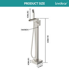 Lordear Freestanding Bathtub Faucet Waterfall Tub Filler Floor Mount Brass Bathroom Faucets with Hand Shower from Lordear