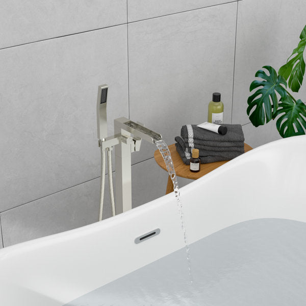 Lordear Freestanding Bathtub Faucet Waterfall Tub Filler Floor Mount Brass Bathroom Faucets with Hand Shower from Lordear