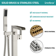 Lordear Freestanding Bathtub Faucet Waterfall Tub Filler Floor Mount Brass Bathroom Faucets with Hand Shower from Lordear
