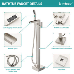 Lordear Freestanding Bathtub Faucet Waterfall Tub Filler Floor Mount Brass Bathroom Faucets with Hand Shower from Lordear