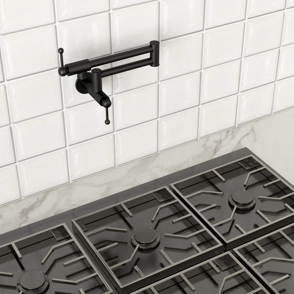 Lordear Brass Wall Mount Black Foldable and Stretchable Two Handle Kitchen Faucet from Lordear
