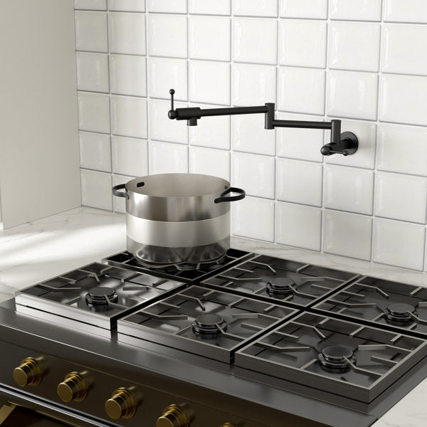 Lordear Brass Wall Mount Black Foldable and Stretchable Two Handle Kitchen Faucet from Lordear