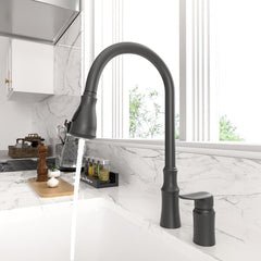 Lordear Brass Split 360 Degree Pull Down Black Kitchen Faucet from Lordear