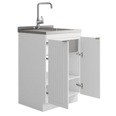 All-in-One Utility 10-inch Deep Stainless Steel Sink & 24/28-inch Pure White Laundry Cabinet With Faucet from Lordear