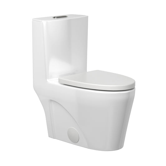 Lordear Elongated White Ceramic Modern One Piece Toilet with Comfort Wider Chair Seat