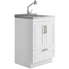 24-inch All-in-One Laundry Utility Sink & Cabinet in Pure White with Faucet from Lordear