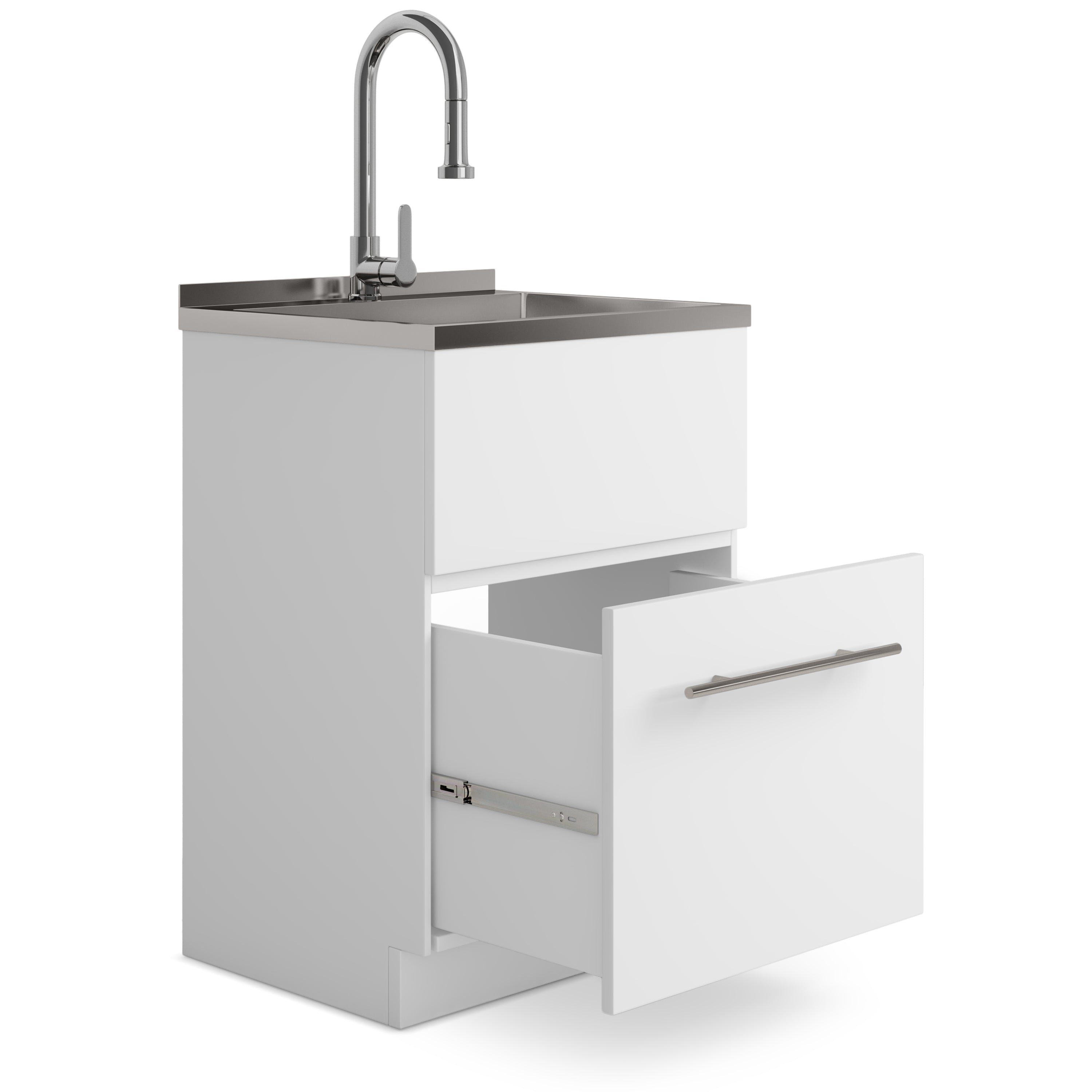 24"/28" Laundry Cabinet with Faucet and Stainless Steel Sink - White from Lordear