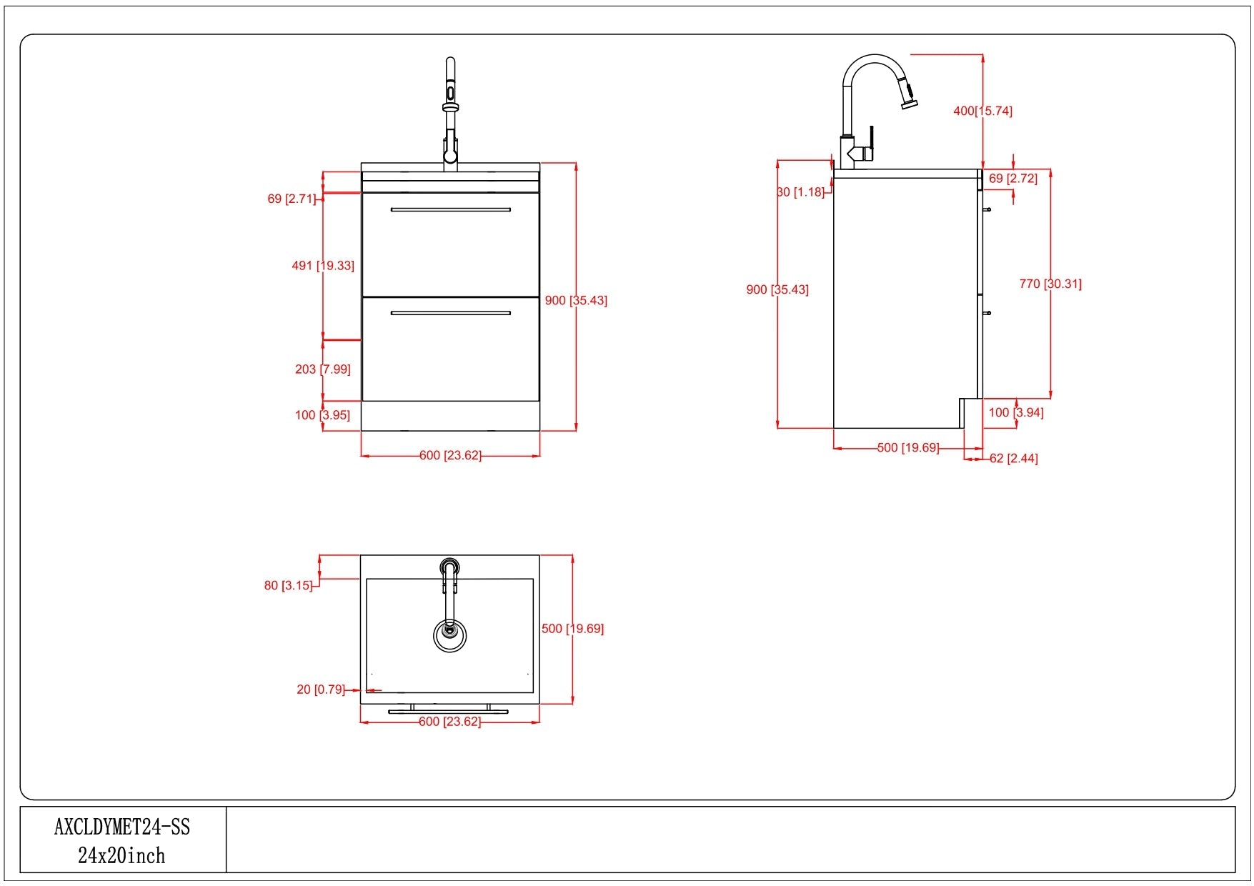 24"/28" Laundry Cabinet with Faucet and Stainless Steel Sink - White from Lordear