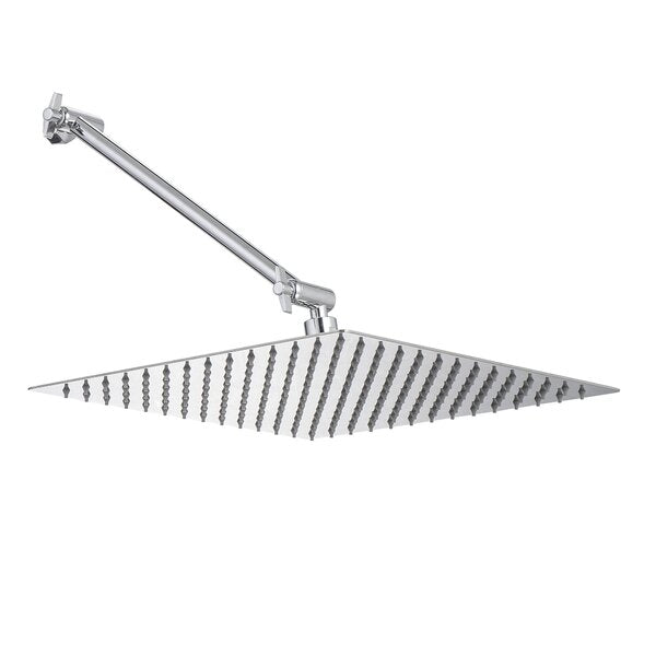 Shower System 12in Square Stainless Steel Rain Fixed Shower Head with Arm-Chrome from Lordear
