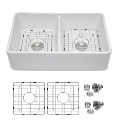 Lordear 32" x 20" Ceramic Apron Front Double Equal Bowl Farmhouse Kitchen Sink from Lordear