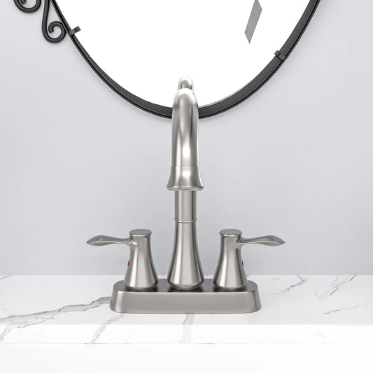 Lordear Brushed Nickel Dual Handle Brass Bathroom Faucet with Pop-Up Drain And Water Hoses