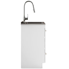 28-inch All-in-One Utility Stainless Steel Sink & Pure White Laundry Cabinet With Brushed Nickel Faucet from Lordear