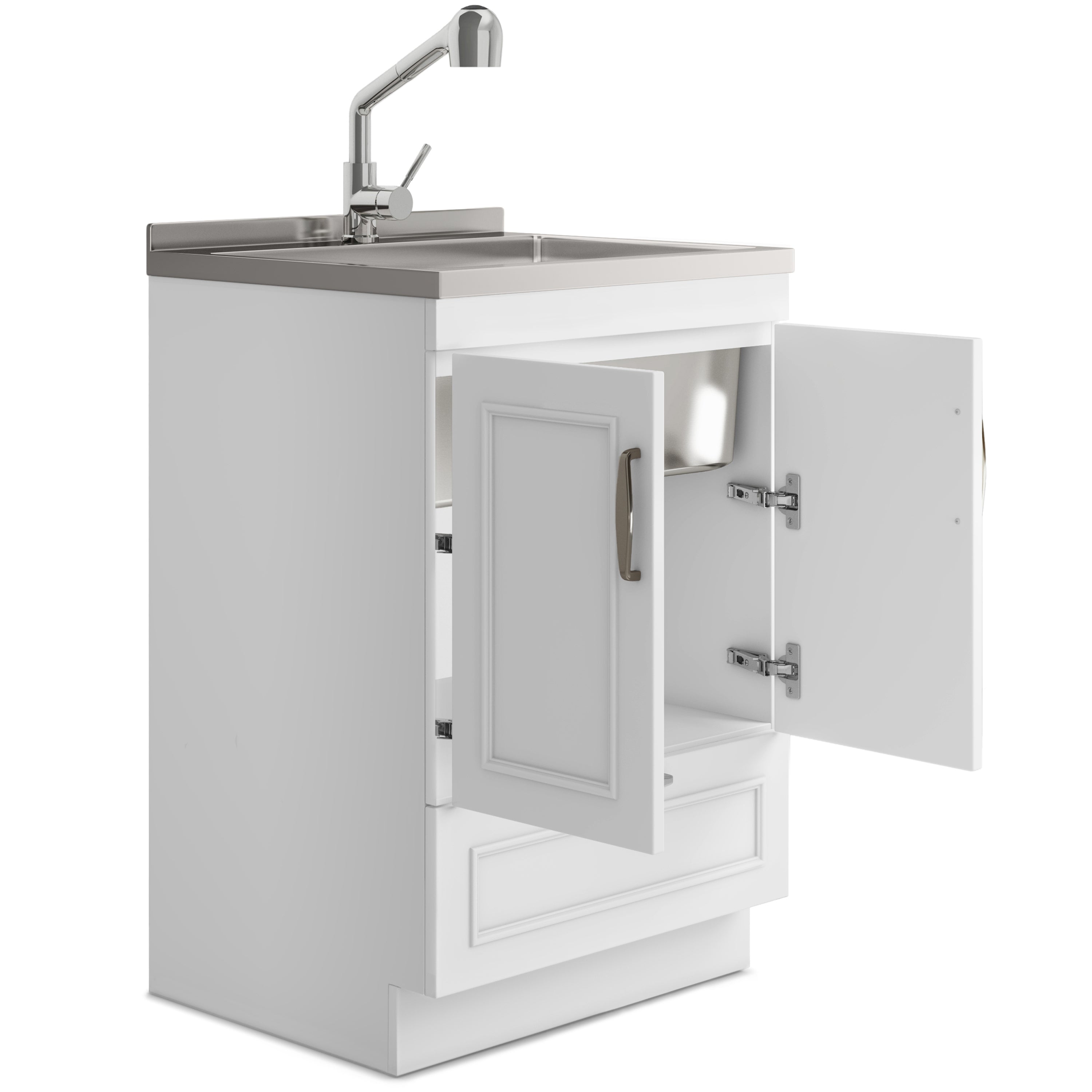 24-inch All-in-One Laundry Utility Sink & Cabinet in Pure White with Faucet from Lordear