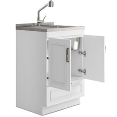 24-inch All-in-One Laundry Utility Sink & Cabinet in Pure White with Faucet from Lordear