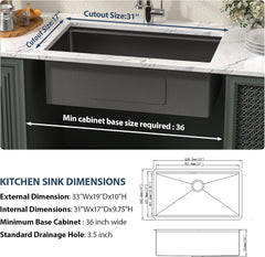 Lordear Black Undermount Single Bowl Stainless Steel Workstation Kitchen Sink