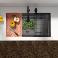 Lordear Black Undermount Single Bowl Stainless Steel Workstation Kitchen Sink