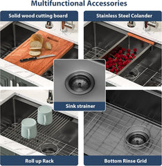 Lordear Black Undermount Single Bowl Stainless Steel Workstation Kitchen Sink