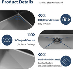 Lordear Black Undermount Single Bowl Stainless Steel Workstation Kitchen Sink