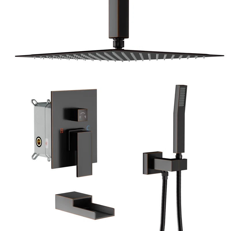 Lordear Stainless Steel Ceiling Mounted Rainfall Shower Head System with Waterfall Faucet from Lordear