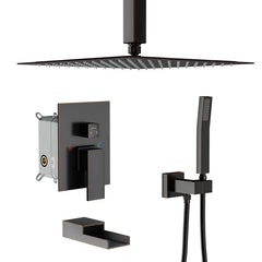 Lordear Stainless Steel Ceiling Mounted Rainfall Shower Head System with Waterfall Faucet from Lordear