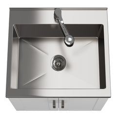 24-inch Wide Stainless Steel All-in-One Utility Laundry Sink & Pure White Cabinet and Pull-Out Faucet from Lordear