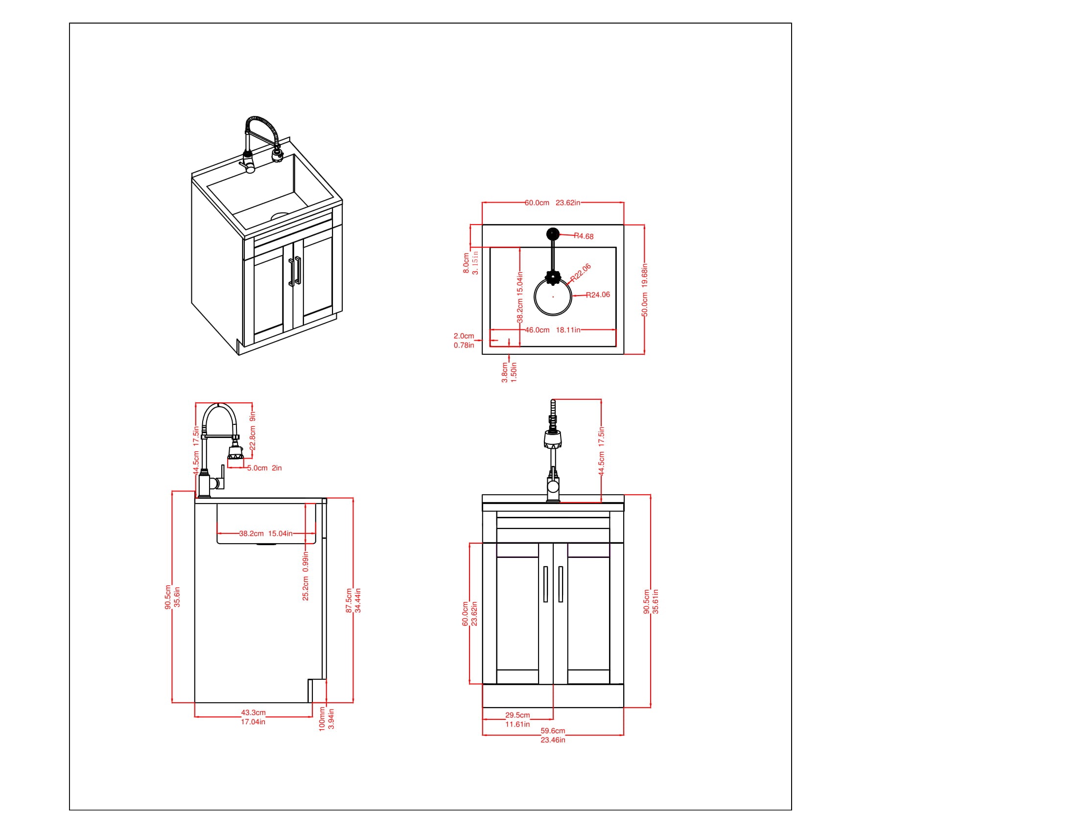 24-inch All-in-One Utility Stainless Steel Sink & Pure White Laundry Cabinet with Chrome Faucet from Lordear