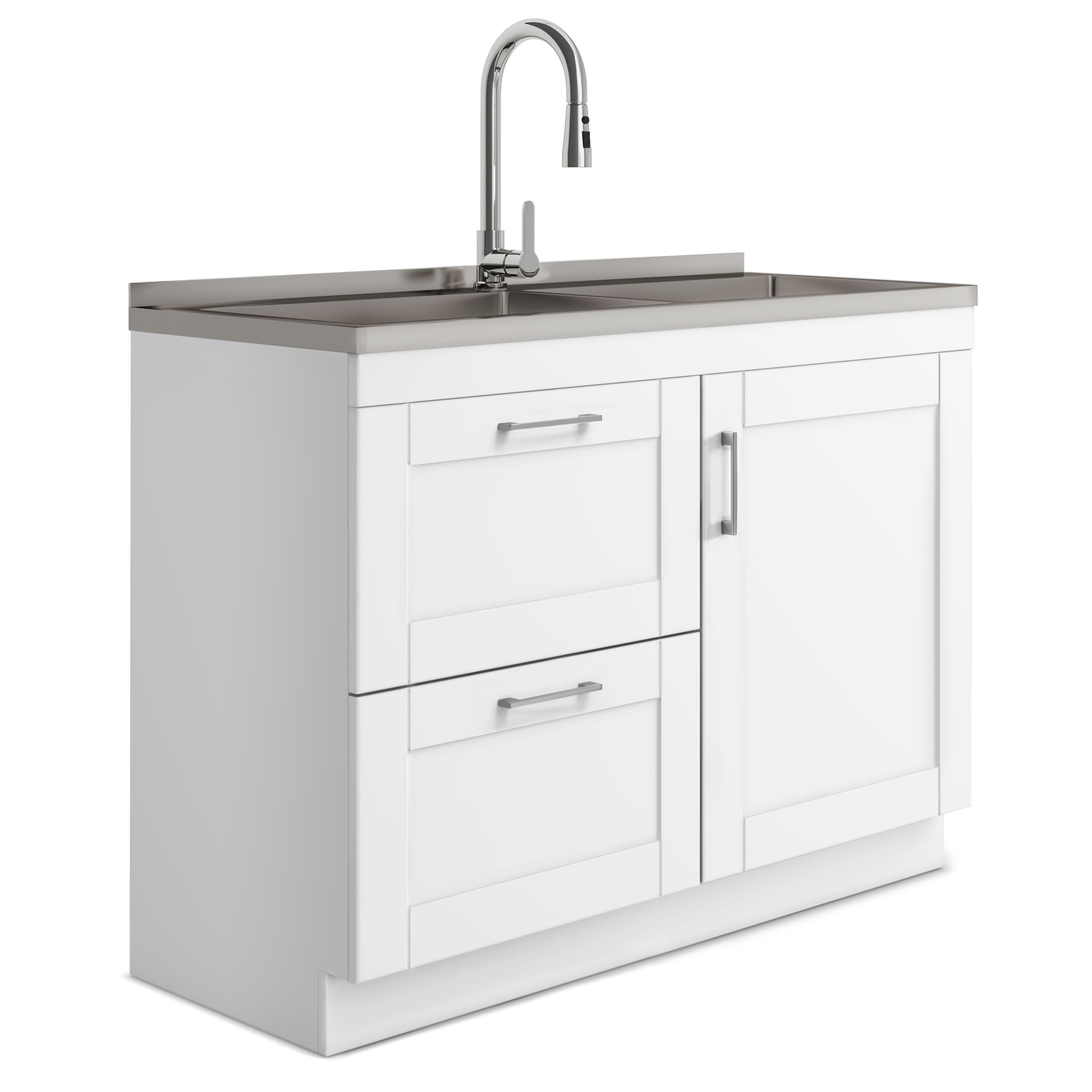 Modern Wide Shaker All-in-One 46-inch Laundry Utility Sink & Cabinet in Pure White from Lordear