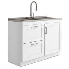 Modern Wide Shaker All-in-One 46-inch Laundry Utility Sink & Cabinet in Pure White from Lordear