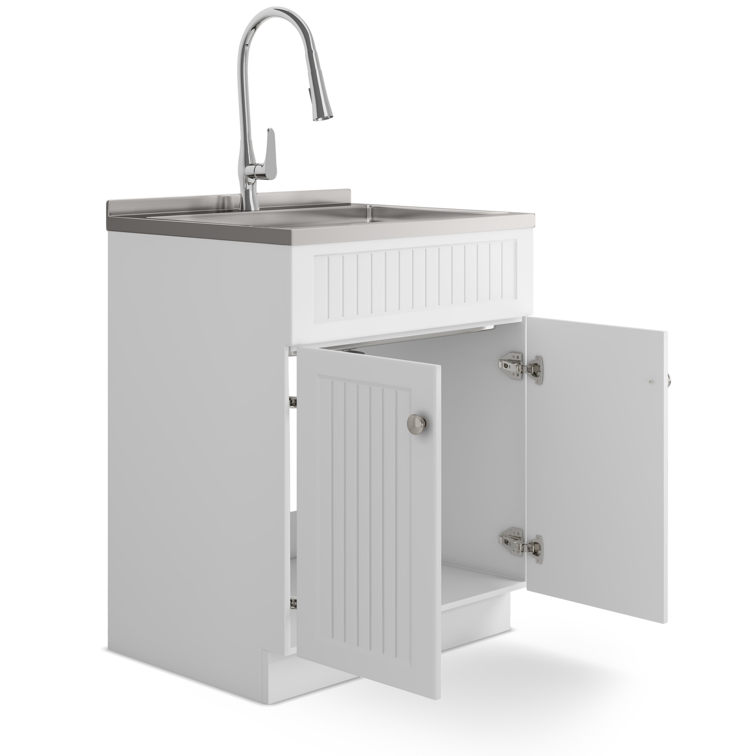 28in Stainless Steel White Laundry Cabinet with Faucet and Sink from Lordear