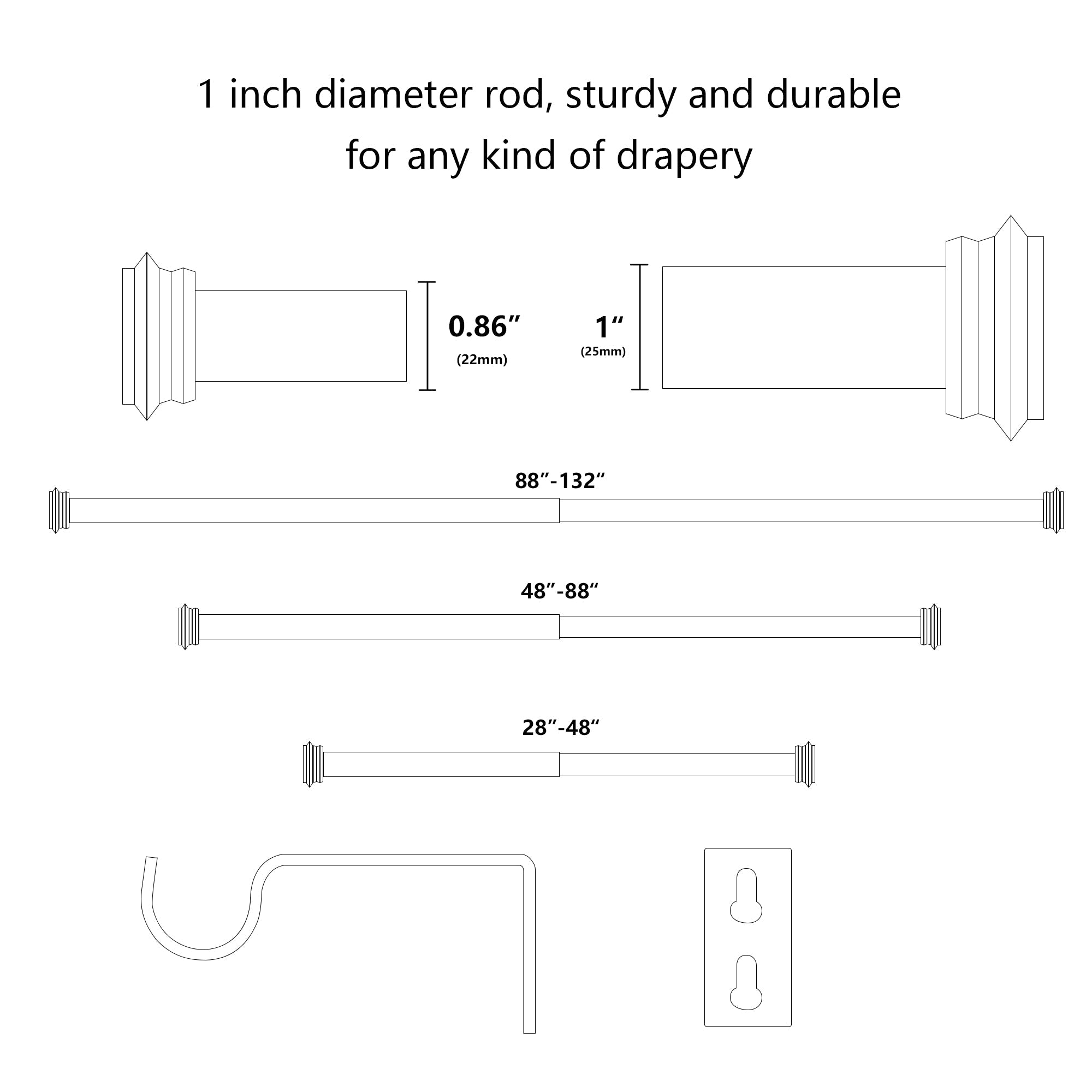 08 Adjustable Single Metal Curtain Rod with Basics End Cap Finials | Adjustable Metal Curtain Rod, Curtain Rod, cylinder, Hot Sale, Metal Curtain Rod, single curtain rod, Telescopic curtain rod | Lordear