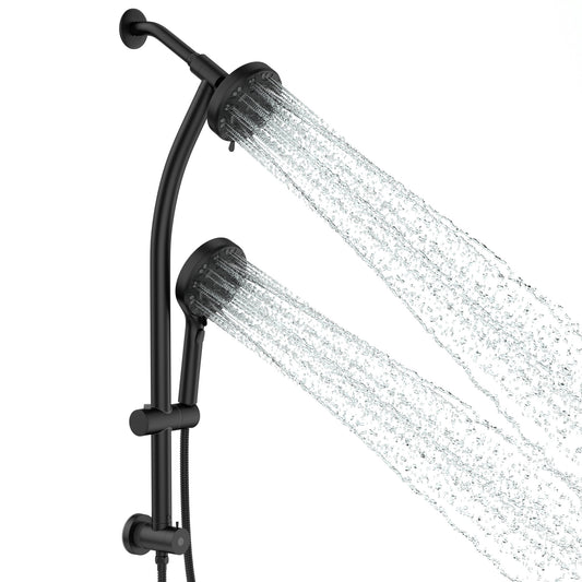 Lordear 5" Stainless Steel Wall Mounted Matte Black Rainfall Round Dual Shower Head Set  from Lordear