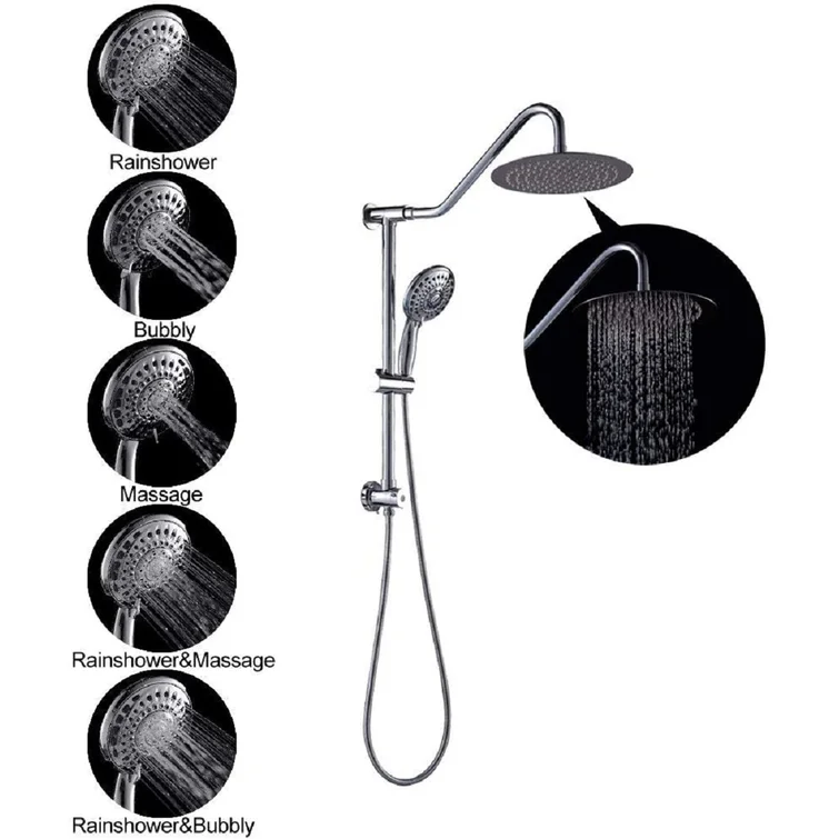 Lordear 10" Stainless steel Wall Mounted Round Rainfall Shower Head with Handheld Shower and Adjustable Slide Bar  from Lordear