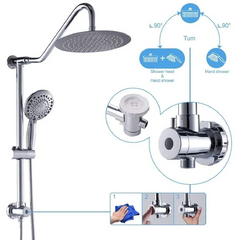 Lordear 10" Stainless steel Wall Mounted Round Rainfall Shower Head with Handheld Shower and Adjustable Slide Bar  from Lordear