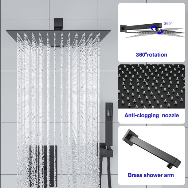 Lordear Stainless Steel Wall Mounted Rainfall Shower Head with Handheld and Waterfall Faucet from Lordear
