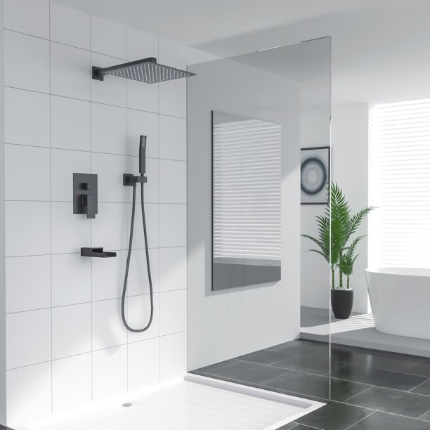 Lordear Stainless Steel Wall Mounted Rainfall Shower Head with Handheld and Waterfall Faucet from Lordear